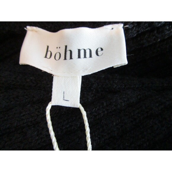 Böhme Black Ribbed Knit Sweater Top L Short Sleeve Textured Stretch NWT - Picture 3 of 12